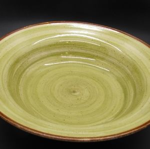 Thomson Pottery Serving Bowl Green Swirl Interior Cream & Brown Exterior